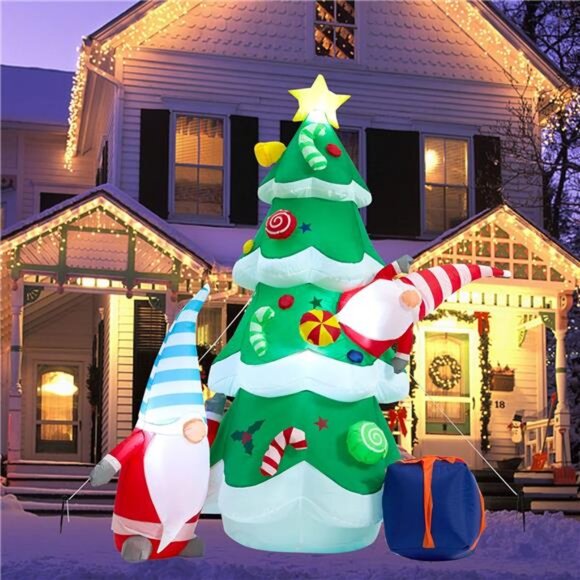 Christmas Inflatable Tree, 7 FT Giant Lighted Christmas Blow Up Santa